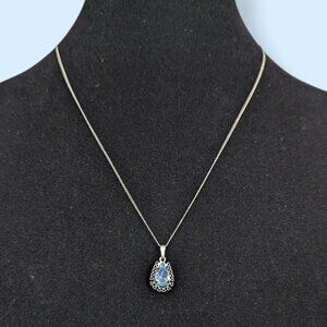 Vintage Sterling Blue Rhinestone Necklace